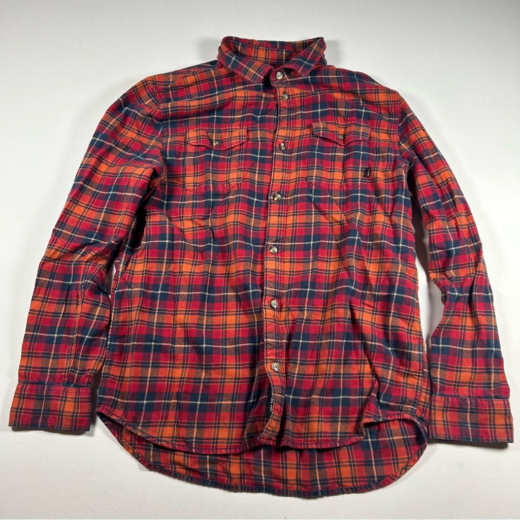 Vans Classic Fit Flannel Button Up Mens L Red Multicolor Plaid Long Sleeve